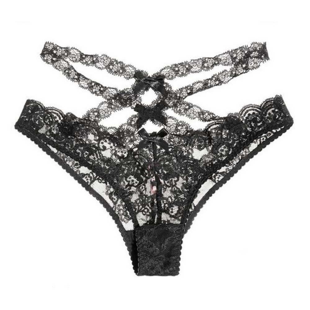 Agent Provocateur Black Lace Strappy Thong Panty Size 2 US S